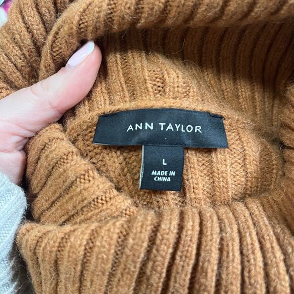 Ann Taylor Brown Ribbed Turtleneck Sweater Size Large - Picture 2 of 4